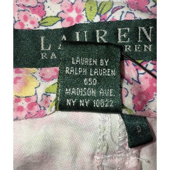 Ralph Lauren Pink Floral High Waisted Stretch Straight‎ Leg Pants Sz. 6 - Picture 10 of 13